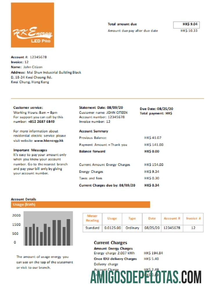 Hong Kong Energy Ltd Tagihan Tagihan templat