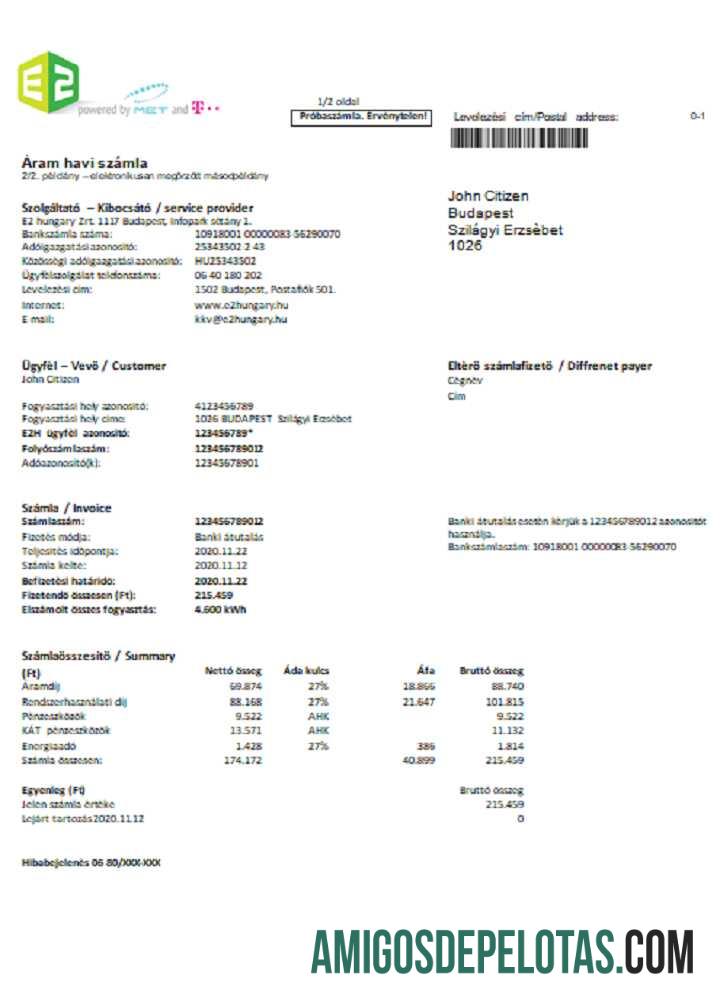 Hungaria E2 Tagihan Tagihan Word and PDF format pratinjau