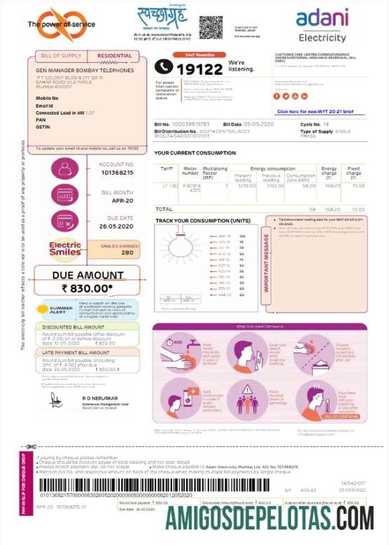 Berkualitas India ADANI Listrik Tagihan Tagihan Word and PDF templat