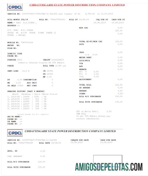Dapat Diedit India C PDCL Tagihan Tagihan Word and PDF templat