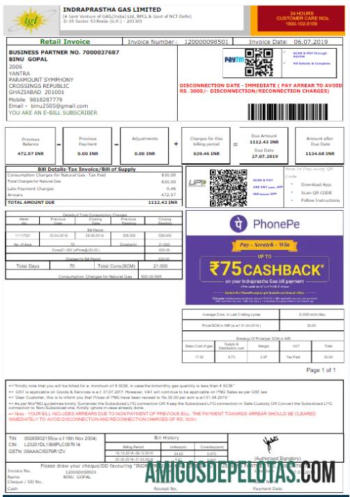 Premium India IGL Tagihan Tagihan Word and PDF templat