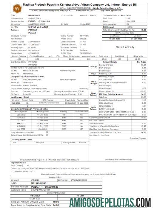 Realistis India MPWZ Tagihan Tagihan Word and PDF templat
