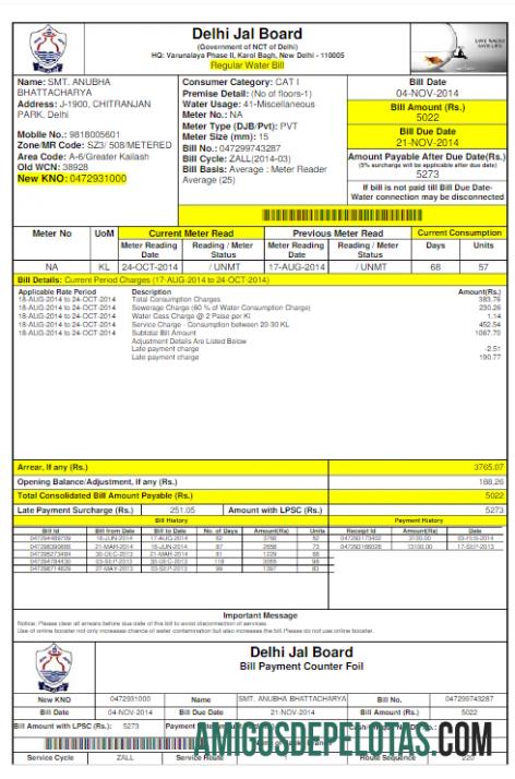 Realistis INIDA DELHI JAL BOARD Tagihan Tagihan Word and PDF templat