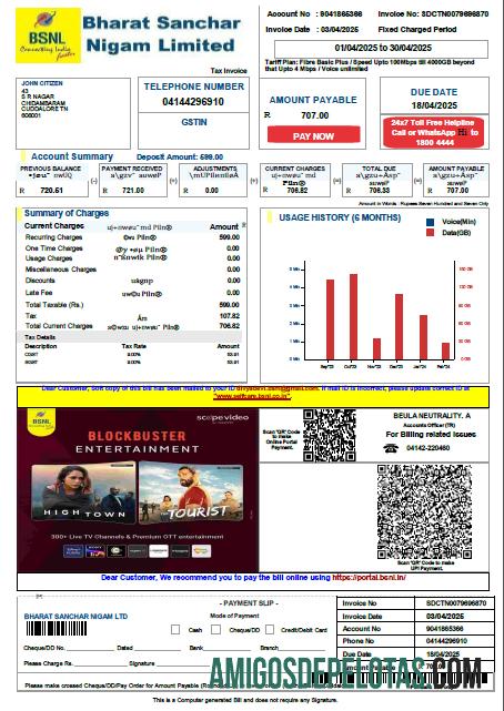 Berkualitas India Bharat Sanchar Nigam Limited Tagihan Tagihan templat in Word and PDF format, versi 4