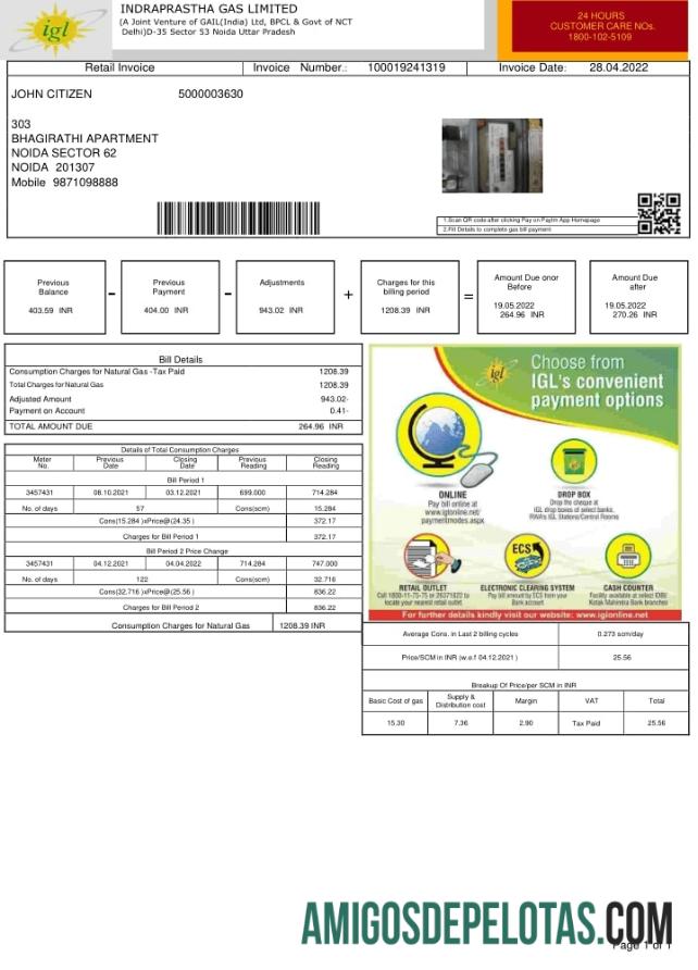 India INDRAPRASTHA Gas LIMITED Tagihan Tagihan templat