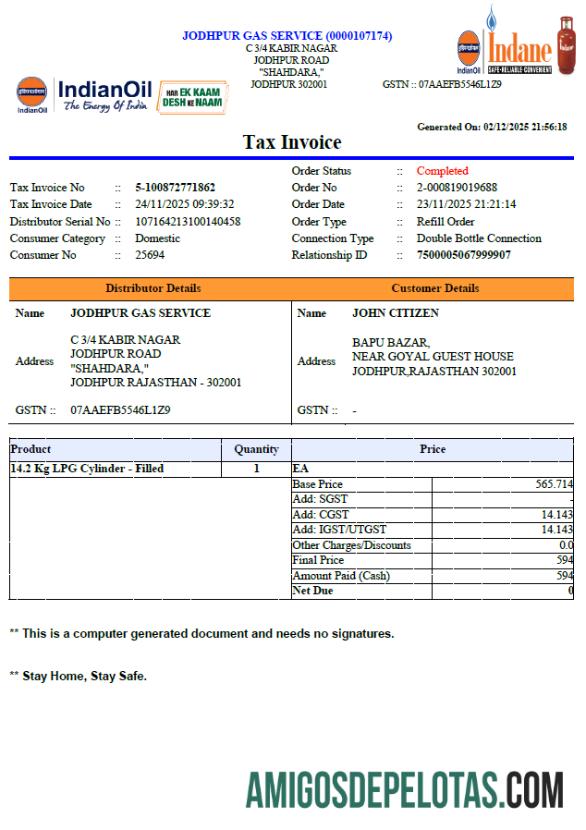 Dapat Diedit India Indian oil Tagihan Tagihan templat in Word and PDF format