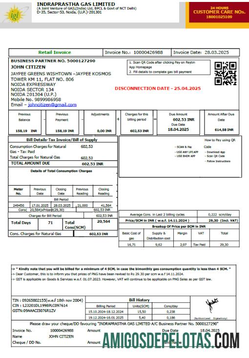 Berkualitas India Indraprastha Gas Tagihan Tagihan templat in Word and PDF format, versi 2