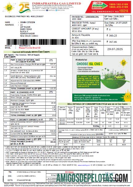 Dapat Diedit India Indraprastha Gas Tagihan Tagihan templat in Word and PDF format