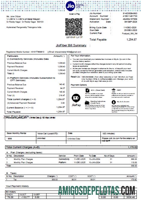 Berkualitas India Jio Digital Life Tagihan Tagihan templat in Word and PDF format, versi 4