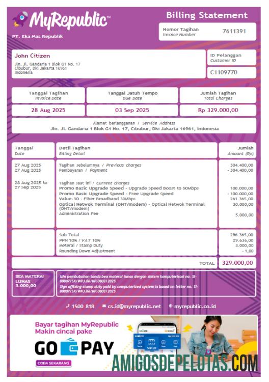 Realistis Indonesia My Republic Tagihan Tagihan templat in Word and PDF format