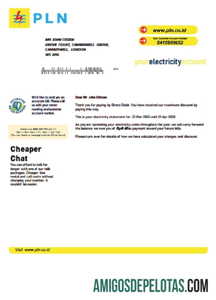 Realistis Indonesia PLN Listrik Tagihan Tagihan templat in Word and PDF format