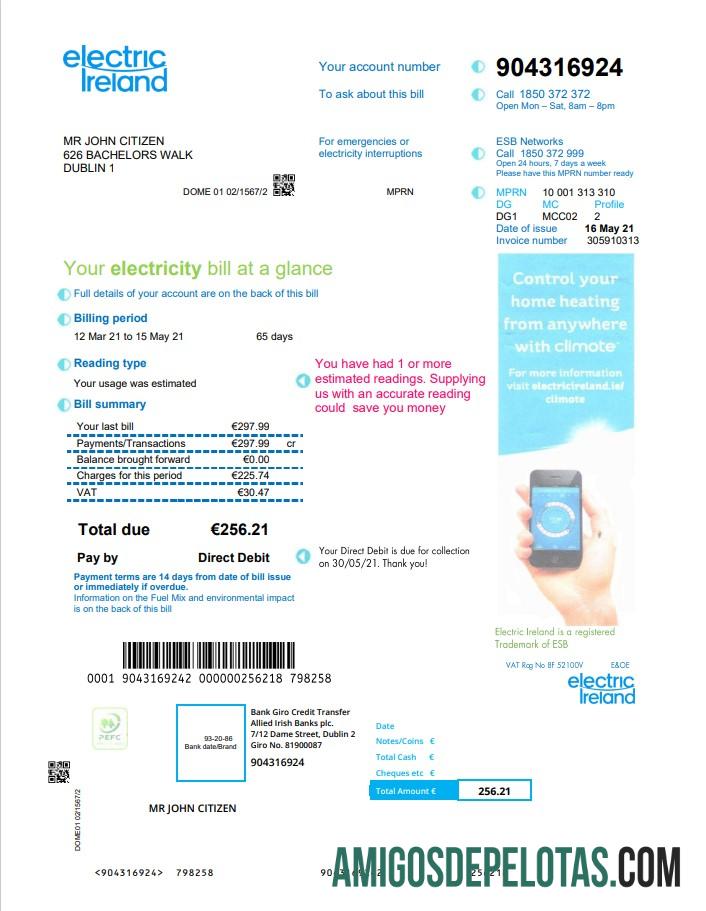 Irlandia Electric Irlandia Tagihan Tagihan desain