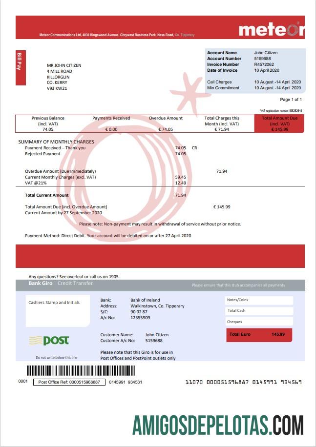 Premium Irlandia Meteor Tagihan Tagihan templat in Word and PDF format