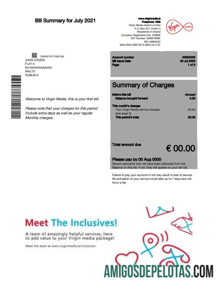 Premium Irlandia Virgin Media Tagihan Tagihan templat in Word and PDF format, versi 2