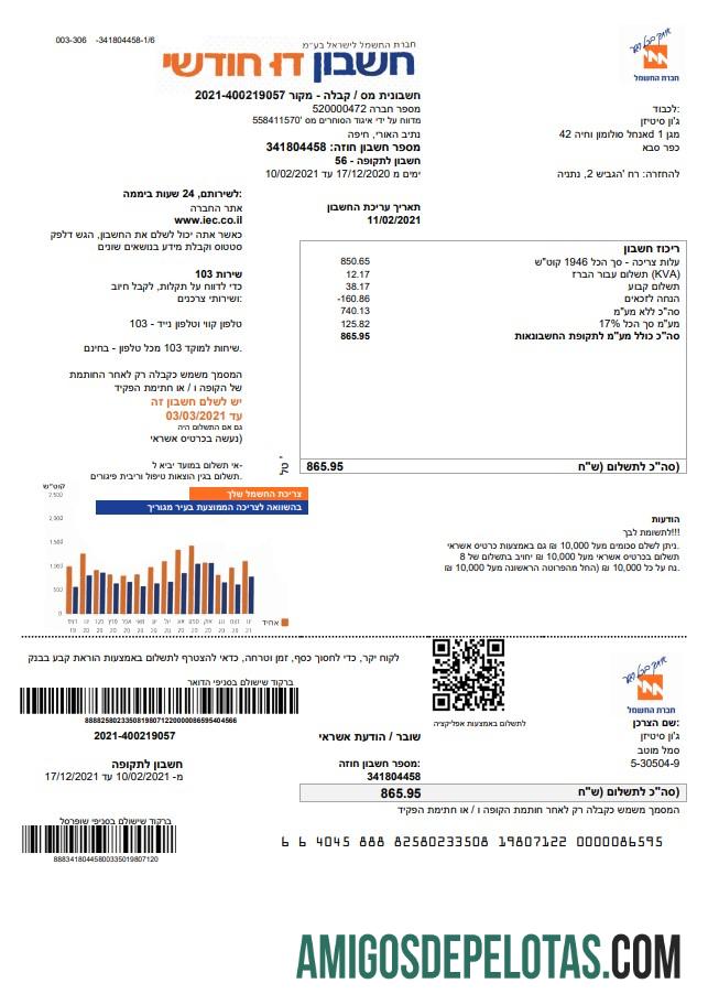 Profesional Israel Electric Corporation Tagihan Tagihan templat in Word and PDF format (.doc and .PDF) in Hebrew