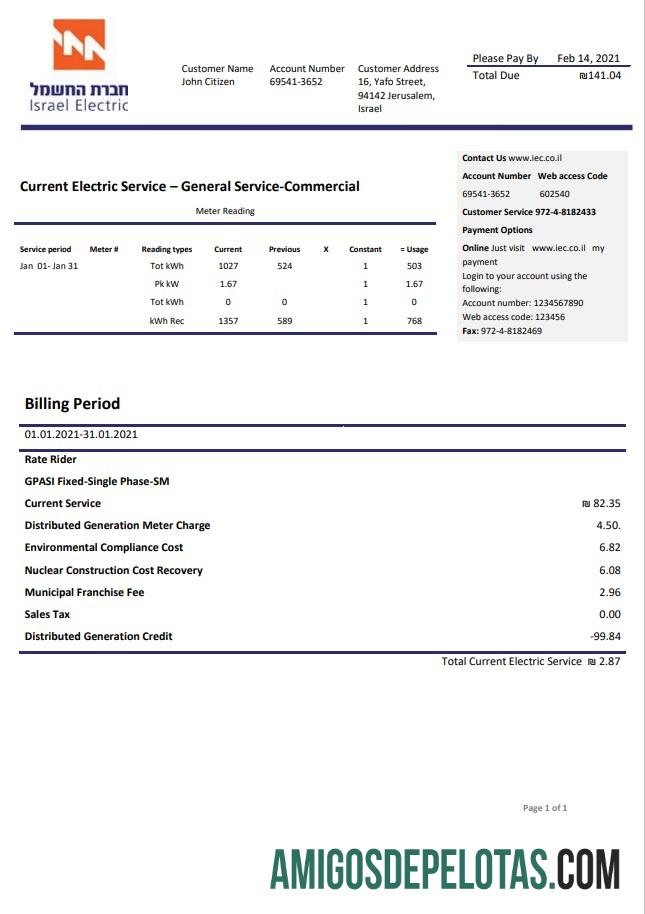 Profesional Israel Electric Corporation Tagihan Tagihan templat in Word and PDF format (.doc and .PDF)