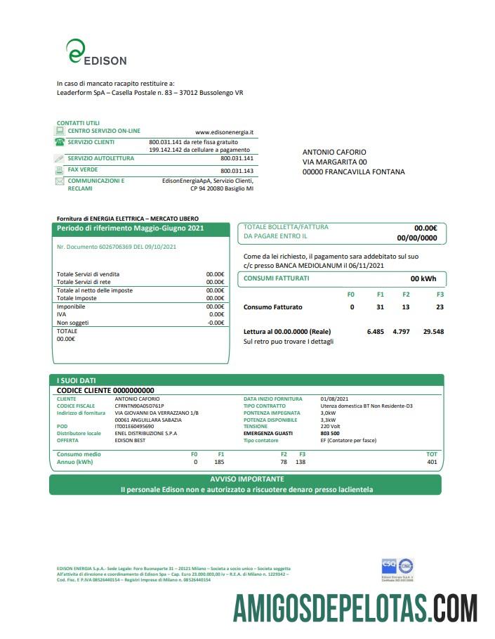 Dapat Diedit Italia Edison Tagihan Tagihan templat in Word and PDF format, good for address prove