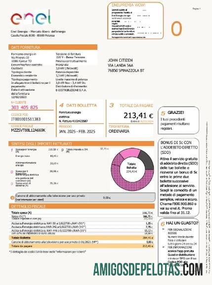Realistis Italia Enel Energia Tagihan Tagihan Word and PDF templat