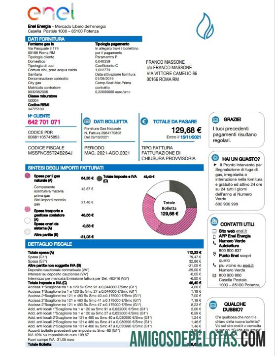 Berkualitas Italia Enel Energia Tagihan Tagihan templat in Word and PDF format