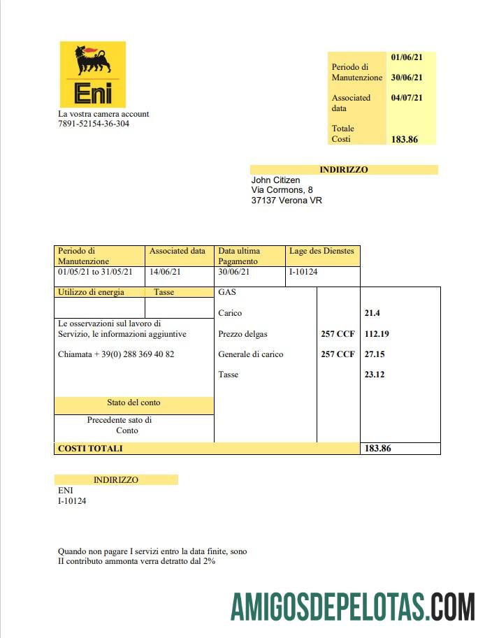 Berkualitas Italia Gas Tagihan Tagihan templat in .doc and .PDF format, fully Dapat Diedit