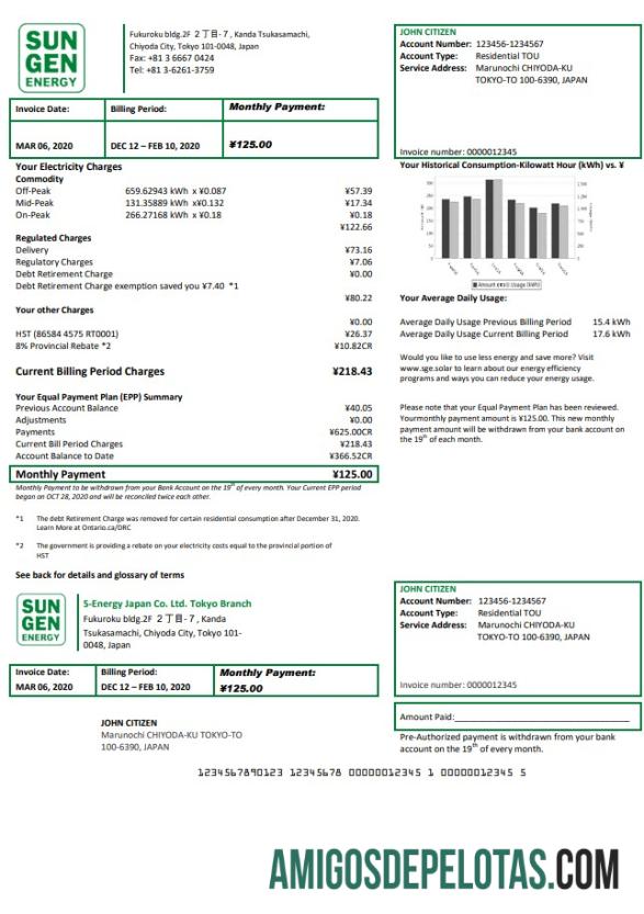 Berkualitas Jepang S Energy Jepang Co. Ltd. Tokyo Branch Tagihan Tagihan templat in Word and PDF format