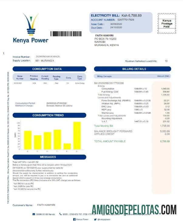 Dapat Diedit Kenya Kenya POWER Tagihan Tagihan Word and PDF templat
