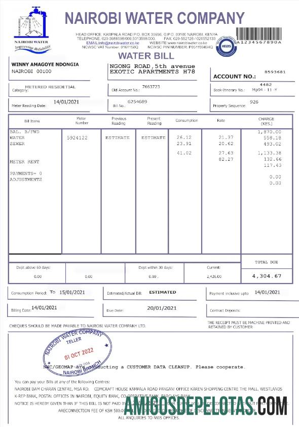 Berkualitas Kenya NAIROBI Air Tagihan Tagihan Word and PDF templat