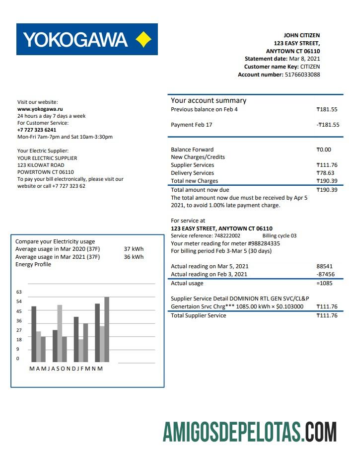 Realistis Kazakhstan Yokogawa Electric Kazakhstan Tagihan Tagihan templat in Word and PDF format (.doc and .PDF)