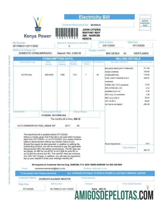Profesional Kenya Power Tagihan Tagihan templat in Word and PDF format