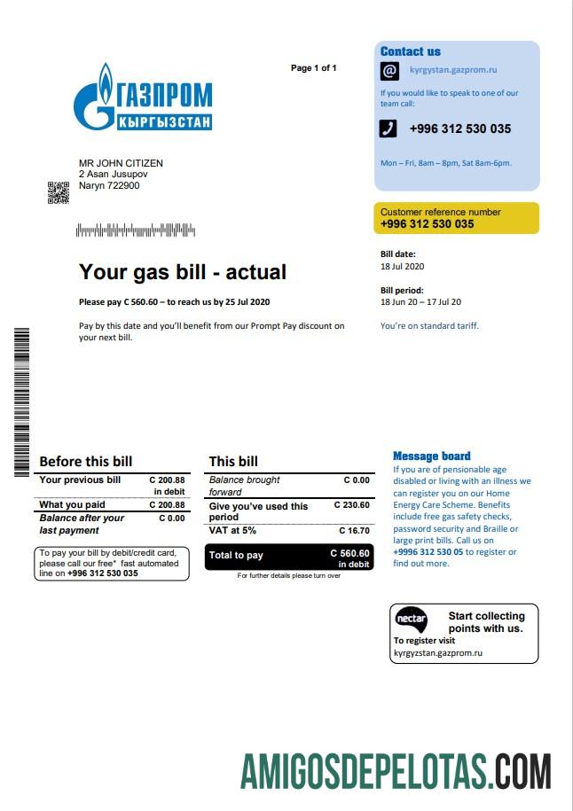 Realistis Kirgizstan Gazprom Tagihan Tagihan templat in Word and PDF format