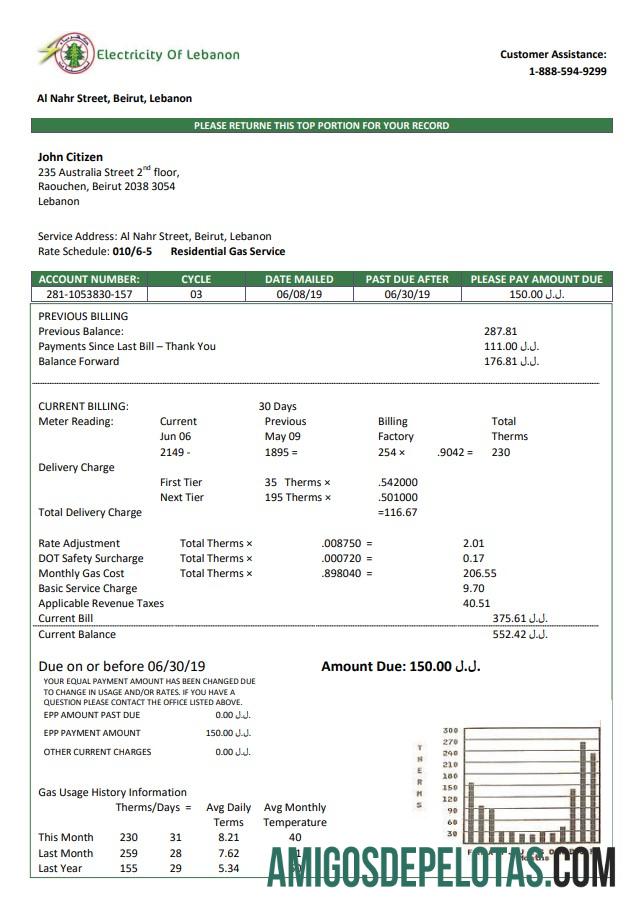 Premium Lebanon Listrik of Lebanon Tagihan Tagihan templat in Word and PDF format