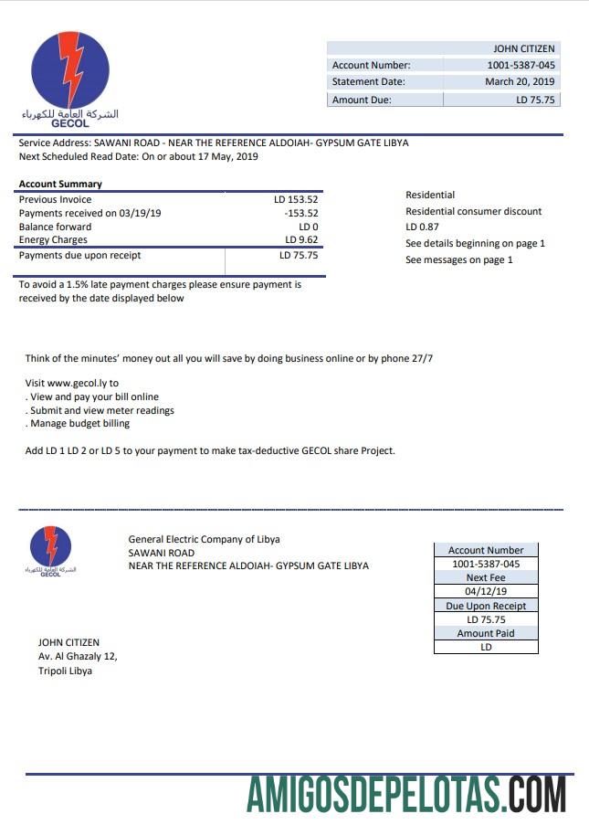 Profesional Libya General Electric Perusahaan Listrik Tagihan Tagihan templat in Word and PDF format