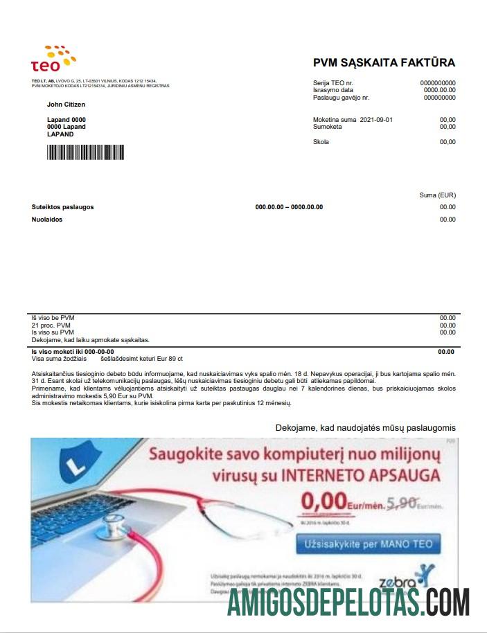Profesional Lituania Teo Tagihan Tagihan templat in Word and PDF format (.doc and .PDF)