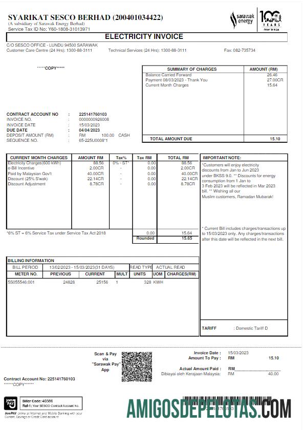 Profesional Malaysia SARAWAK ENERGY Tagihan Tagihan Wordd and PDF templat