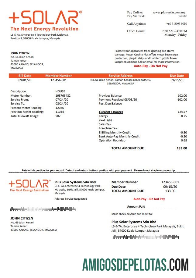 Profesional Malaysia Plus Solar Systems Sdn Bhd Tagihan Tagihan templat in Word and PDF format