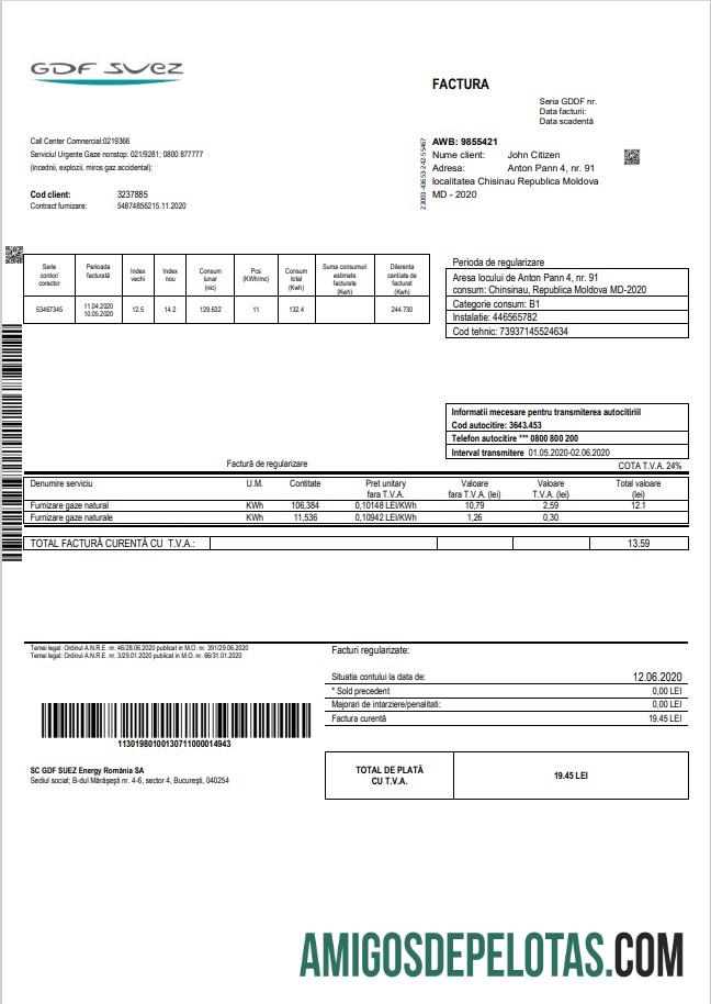Dapat Diedit Moldova Gas Tagihan Tagihan templat in Word and PDF format