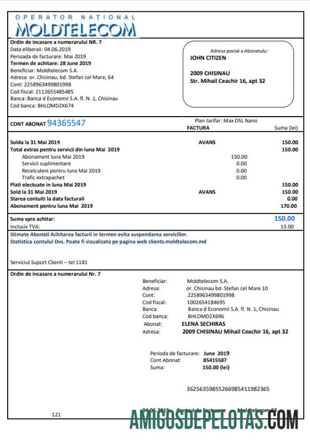 Berkualitas Moldova Moldtelecom Tagihan Tagihan templat in Word and PDF format, fully Dapat Diedit