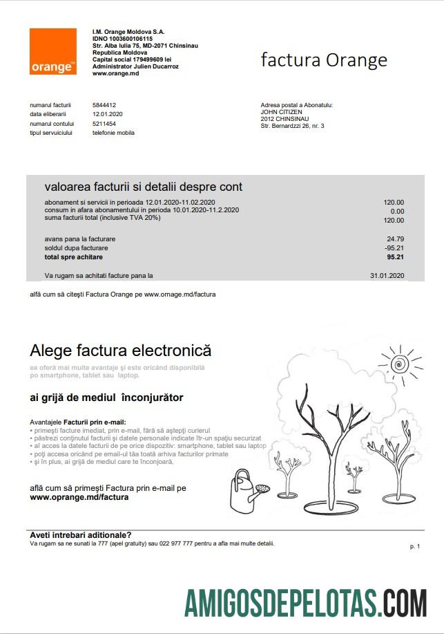 Dapat Diedit Moldova Orange Factura Tagihan Tagihan templat in Word and PDF format