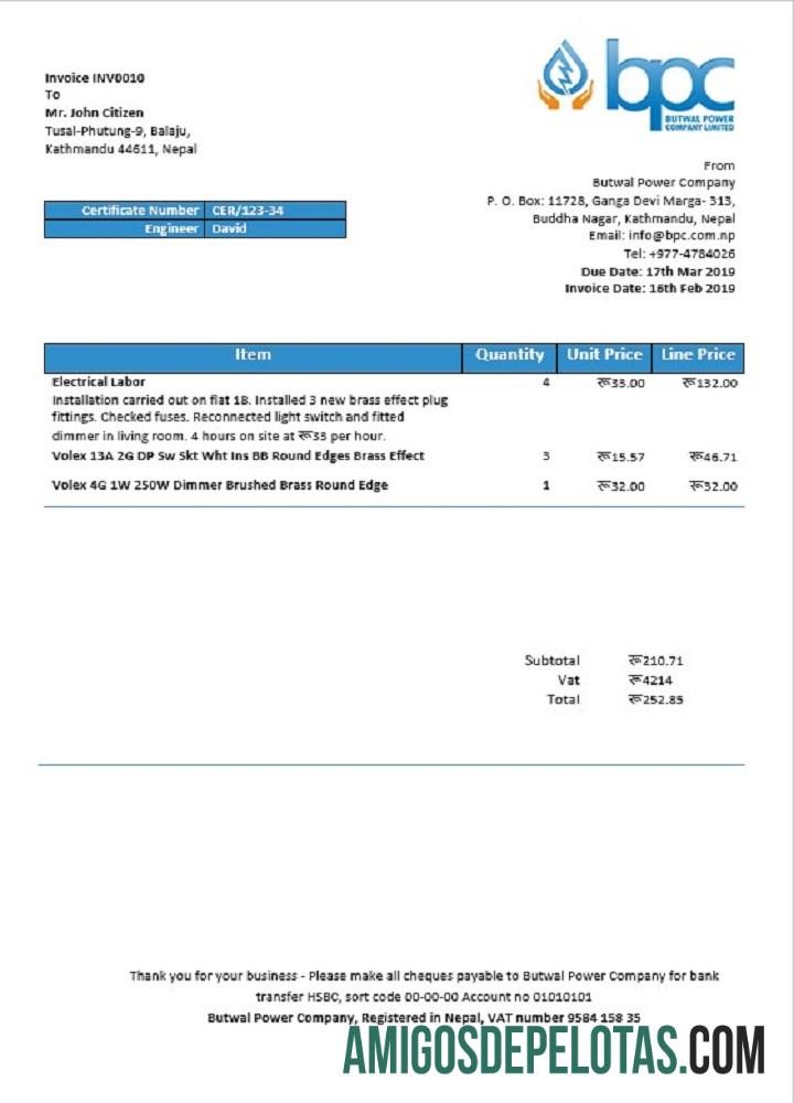 Berkualitas Nepal Butwal Power Perusahaan Limited Listrik Tagihan Tagihan templat in Word and PDF format