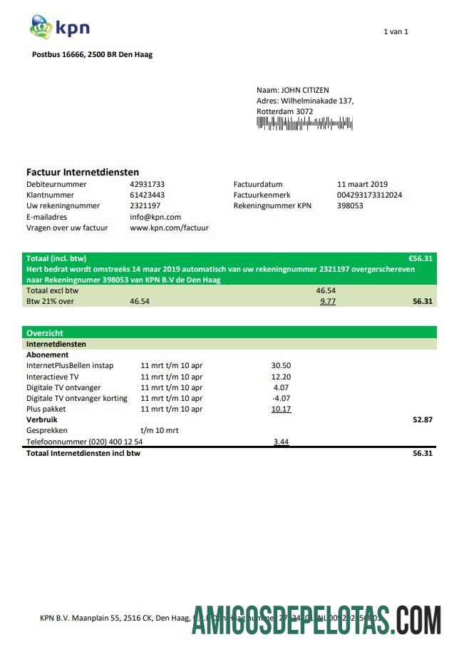 Profesional Belanda KPN Tagihan Tagihan templat in Word and PDF format