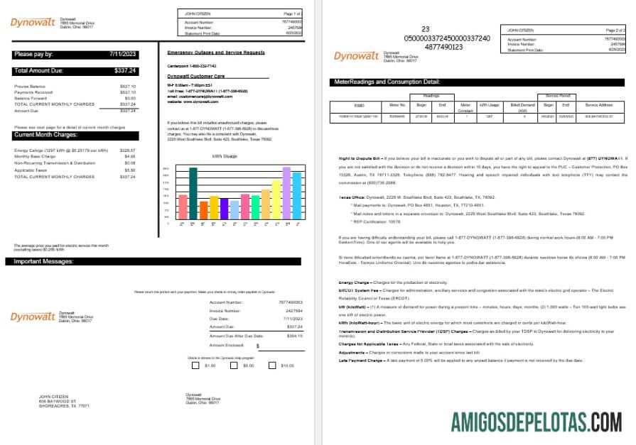 Baru York Dynowatt Listrik Tagihan Tagihan Word and PDF format templat