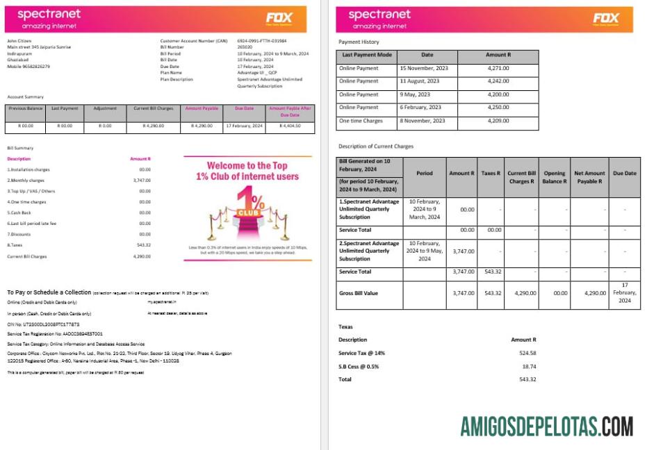 Nigeria Spectranet amazing internet internet Tagihan Tagihan Word and PDF format, 3 pages pratinjau