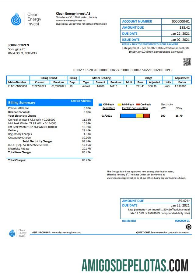 Dapat Diedit Norwegia Clean Energy Invest AS Tagihan Tagihan templat in Word and PDF format, good for address prove