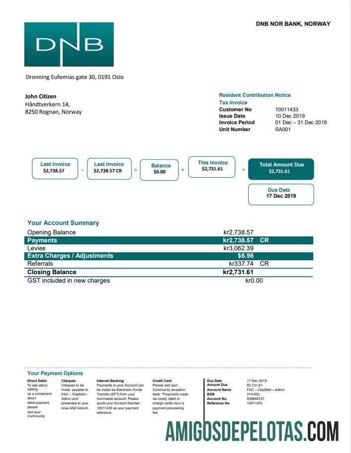 Premium Norwegia DNB Tagihan Tagihan templat in Word and PDF format