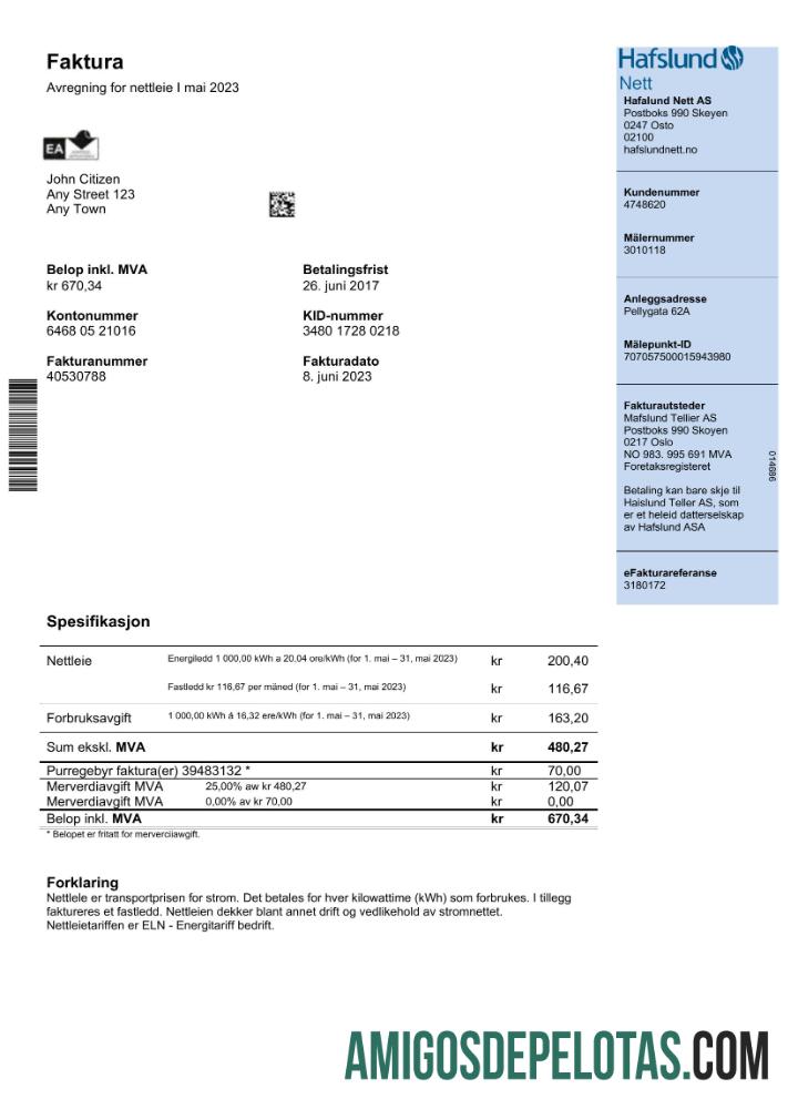 Realistis Norwegia Hafslund Tagihan Tagihan Word and PDF templat