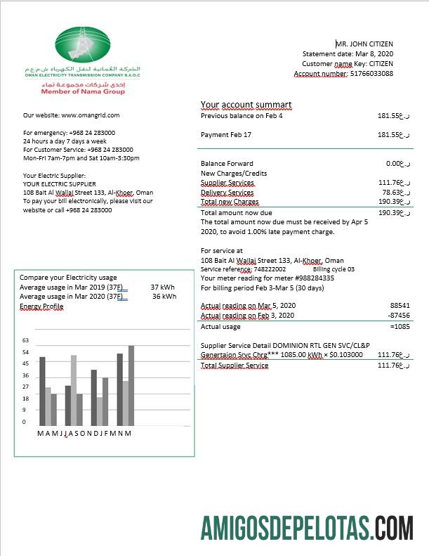Oman Oman Listrik Transmission Perusahaan Listrik Tagihan in Word format sampel