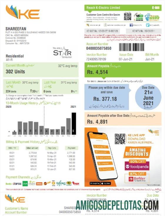 Premium Pakistan K ELECTRIC LIMITED Tagihan Tagihan Word and PDF templat