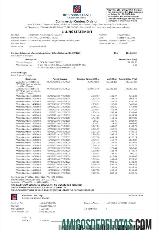 Berkualitas Filipina ROBINSON LAND CORPORATION Tagihan Tagihan Word and PDF templat