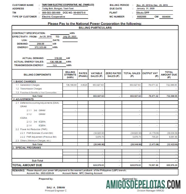 Dapat Diedit Filipina TAWELCO Tagihan Tagihan Word and PDF templat