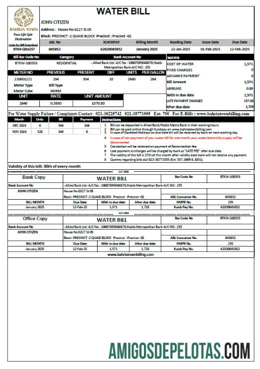 Dapat Diedit Pakistan Bahria Town Tagihan Tagihan templat in Word and PDF format